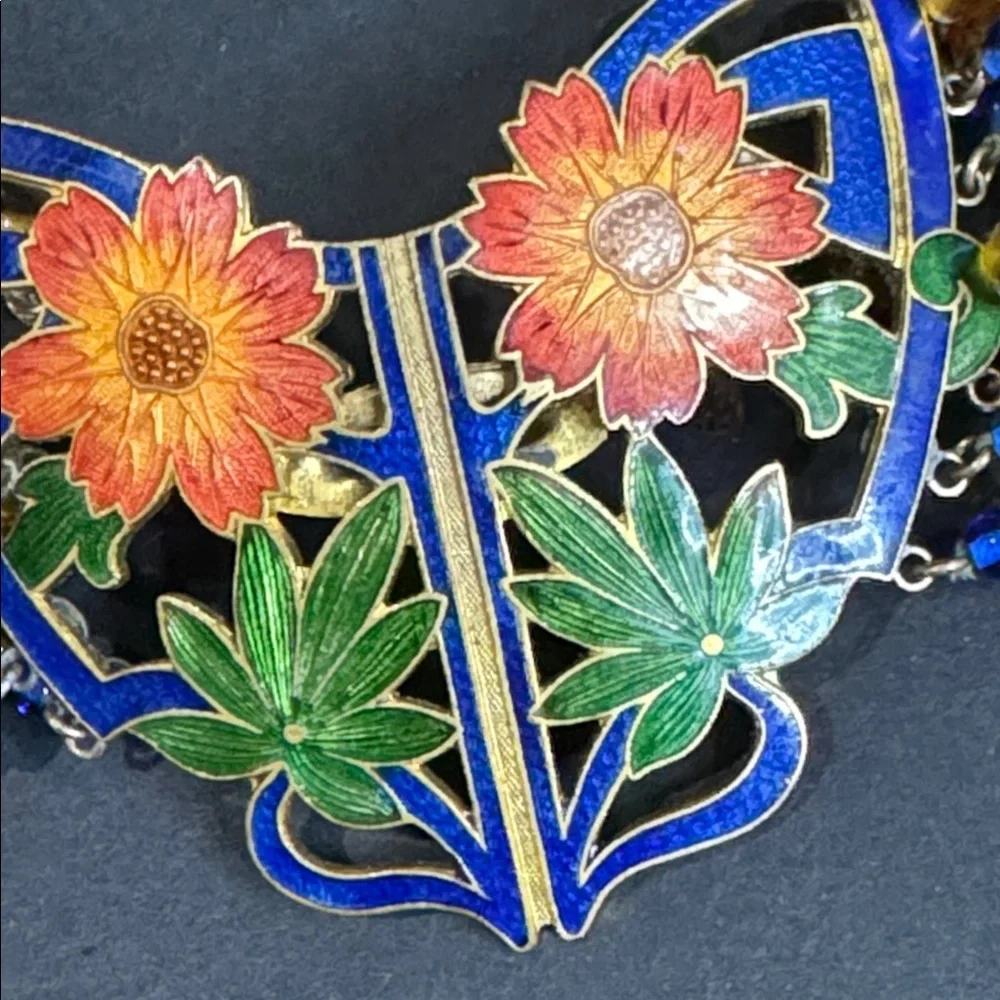 Vintage Glass Beaded Cloisonné Pendant Necklace
